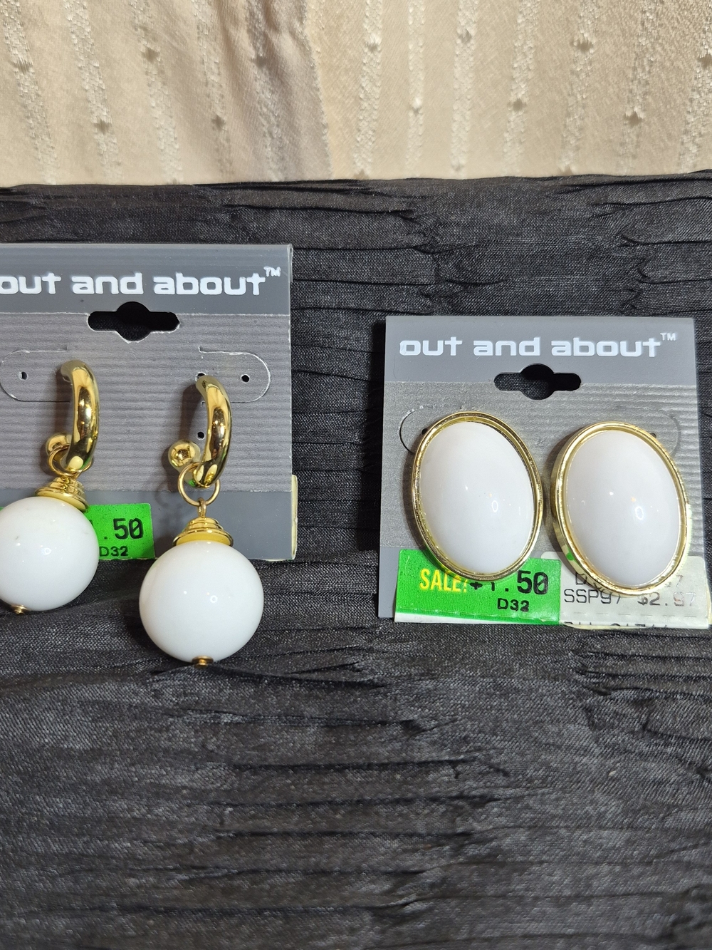 Vintage Out And About White & Gold Earring 2-Pair Bundle Lot
